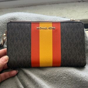 Michael Kors Brown Wallet with Orange and Yellow Stripe